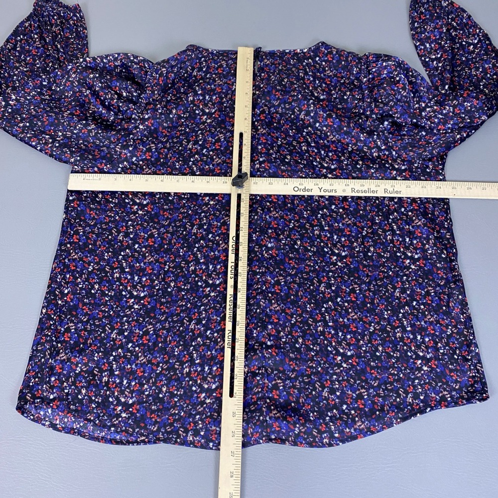 Lane Bryant Blouse Top Women's Size 18 Navy Blue Red Floral Long Sleeve Keyhole - Picture 6 of 9